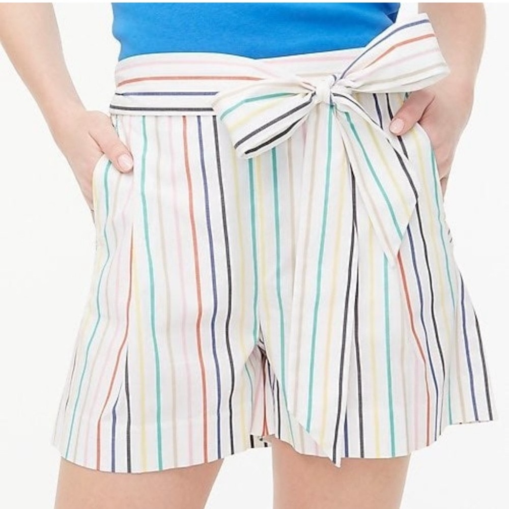 J Crew Womens Cotton Tie Waist Striped Pleated Shorts Rainbow Size 6